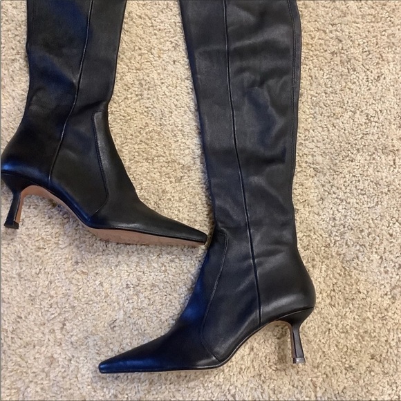Zara Women’s Thin Heel Leather Over The Knee Boots Size 38 Black Leather Boots - Picture 5 of 9